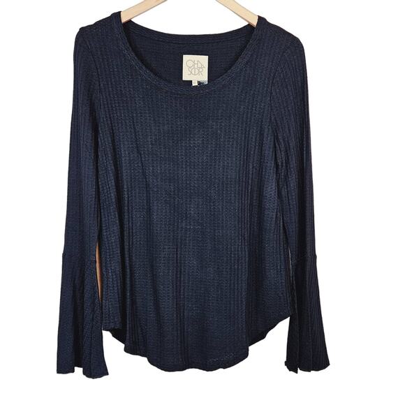 Chaser Black Waffle Knit Long Sleeve Top Size Medium - Picture 1 of 6